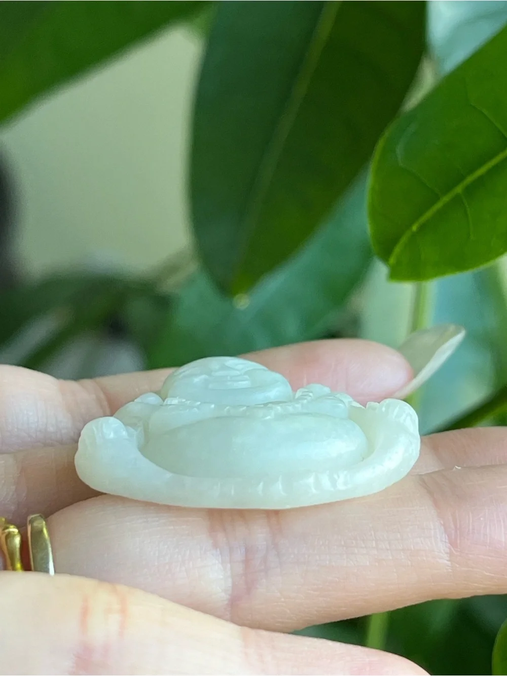 Natural White Jadeite-Style Nephrite Jade Carved Laughing Buddha Pendant - NWOT